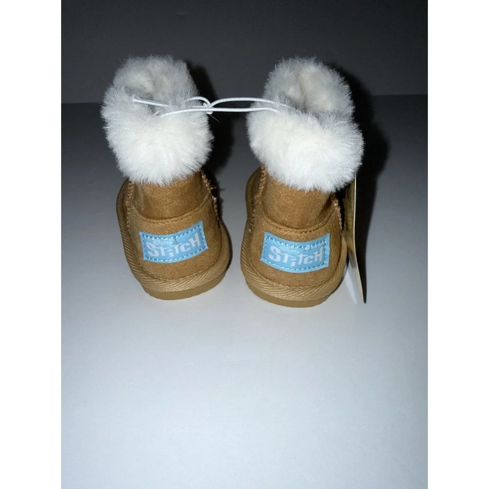Disney Stitch & Angel Winter Boots 6 Toddler Faux Fur Brown Snow Cold Gift NWT